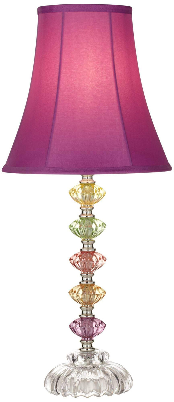 Bohemian Accent Table Lamp Stacked Colored Glass Orchid Bell Shade for Kids Room Bedroom Bedside Nightstand - 360 Lighting