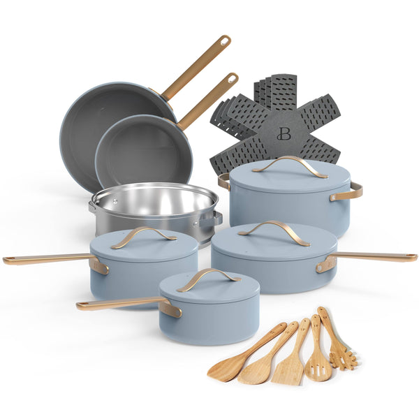 Beautiful 20pc Ceramic Non - Stick Cookware Set, Cornflower Blue by Drew Barrymore