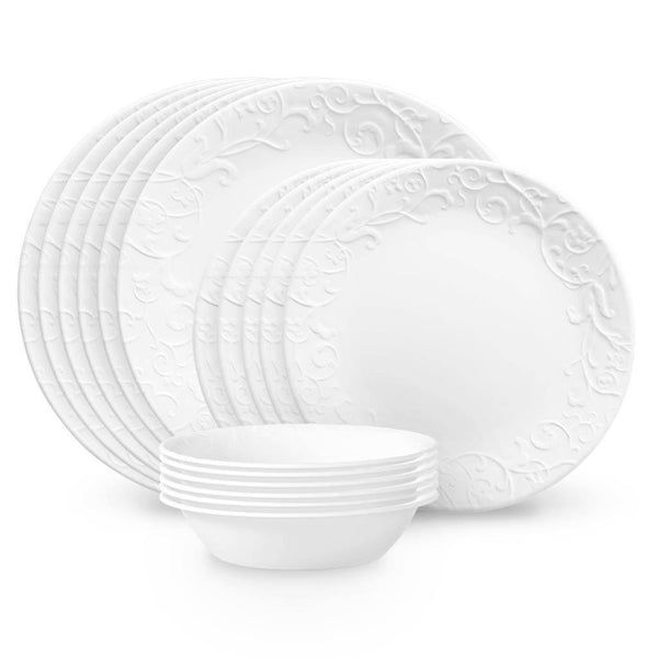 Corelle 18 - Piece Embossed Bella Faenza Vitrelle Dinnerware Set - White
