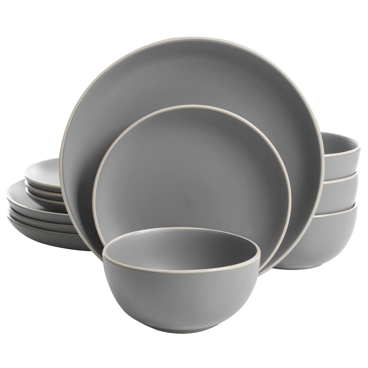 Gibson Home Rockaway 12 - Piece Dinnerware Set Service for 4, Grey