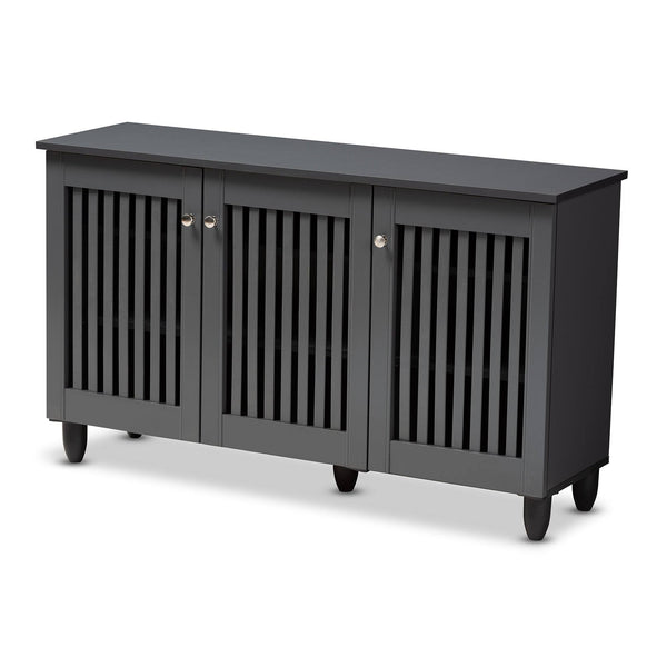 Baxton Studio Fernanda Dark Gray 3 - Door Wooden Entryway Shoe Storage Wide Cabinet