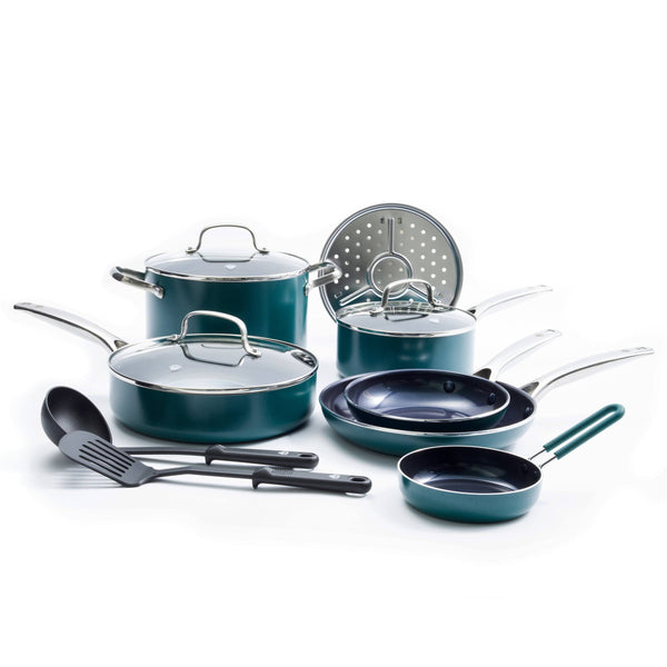 Blue Diamond 12 - Piece Green Toxin - Free Ceramic Nonstick Cookware Set