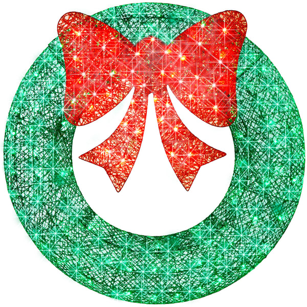 Best Choice Products SKY6244 48in Pre - Lit Outdoor Christmas Wreath, LED Metal Holiday Decor w/ 140 Lights, Bow - Green/Red