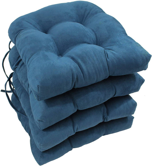 Blazing Needles 16" Solid Micro Suede U - Shaped Tufted Chair Cushions, Set of 4, Indigo