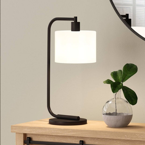 Dayla 20.5" Arched Table Lamp George Oliver Base Color: Black, Shade Color: White