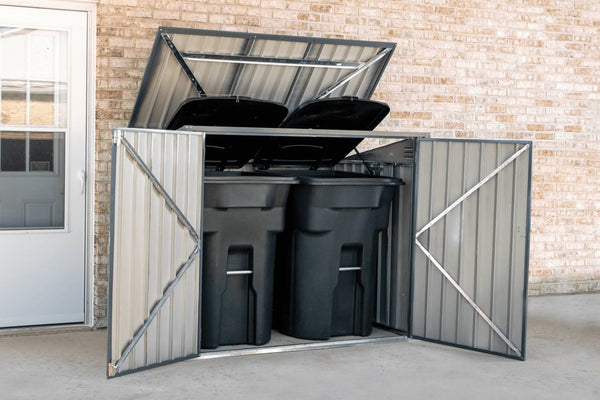 Cover - It 6x3 Metal Outdoor Galvanized Steel Storage Shed with Swinging Lockable Doors for Backyard or Patio Storage of Trash Cans, Bikes, Supplies