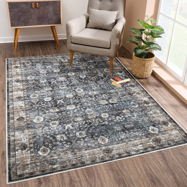 Bloom Rugs Washable Non - Slip 3' x 5' Rug - Black/Brown Traditional Area Rug for Living Room, Bedroom, Dining Room, and Kitchen - Exact Size: 3' x 5'