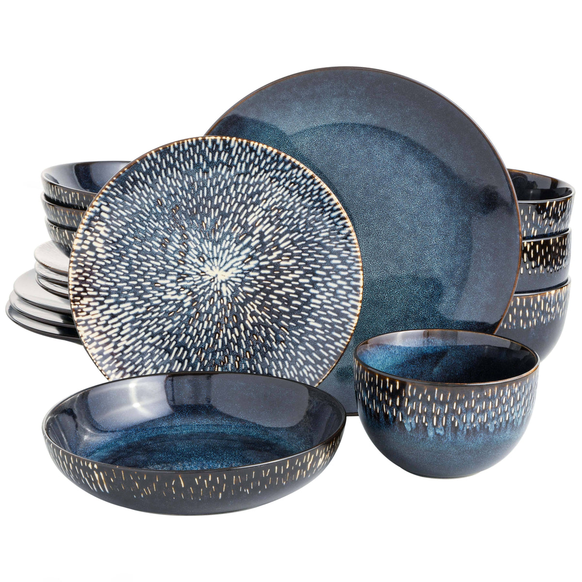Gibson Elite Matisse 16 - Piece Double Bowl Dinnerware Set, Cobalt
