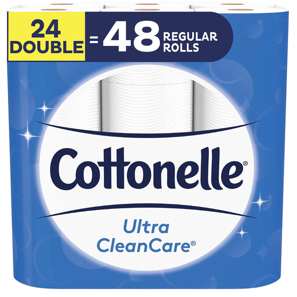 Cottonelle Toilet Paper, 24 Double Rolls (Equal to 48 Regular Rolls), Ultra CleanCare, Soft Bath Tissue, Biodegradable, Septic - Safe