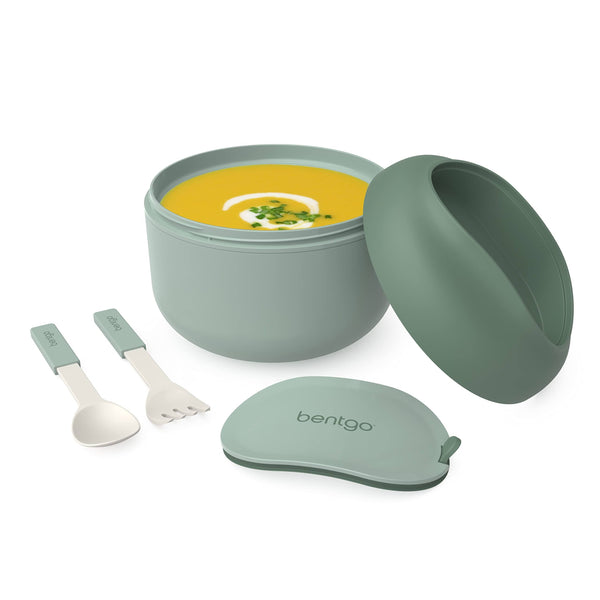 Bentgo Insulated Leak - Resistant Bowl with Collapsible Utensils, Snack Compartment and Improved Easy - Grip Design for On - the - Go - Green/Khaki