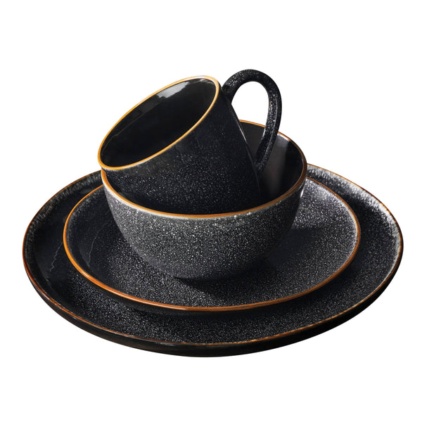 Better Homes & Gardens 16 - Piece Burns Dinnerware Set, Black Speckled