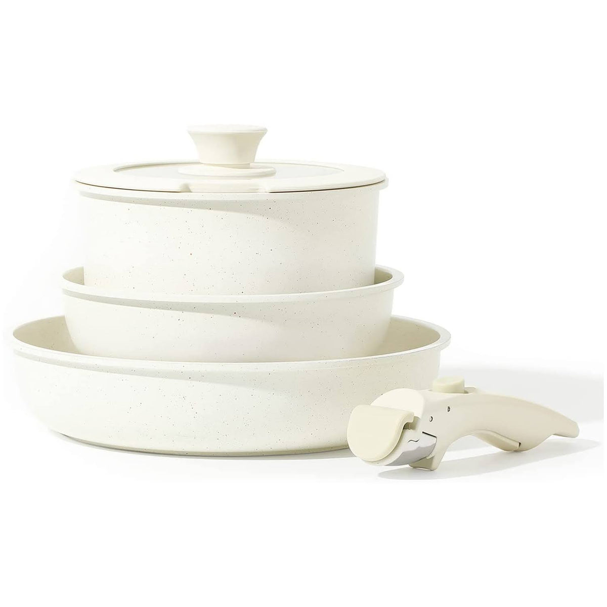 White Granite Detachable Handle Cookware Set Removable Handle Cookware - 5pc