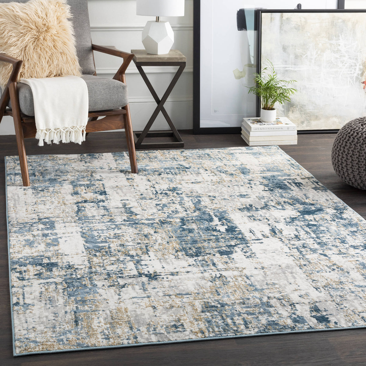 Origin 21 with STAINMASTER Quatro 5 x 8 Dark Blue Indoor Abstract Area Rug - 219198