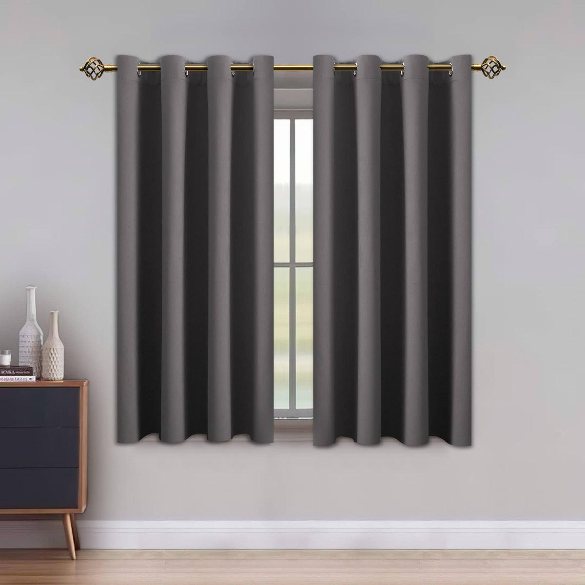 LUSHLEAF Blackout Curtains for Bedroom, Solid Thermal Insulated with Grommet Noise Reduction Window Drapes, Room Darkening Curtains for Living Room, 2