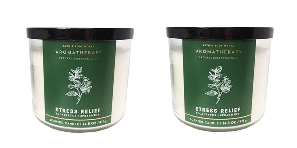 Bath & Body Works, Aromatherapy Stress Relief 3 - Wick Candle, dfrDhp, 2 Pack (Eucalyptus spearmint)
