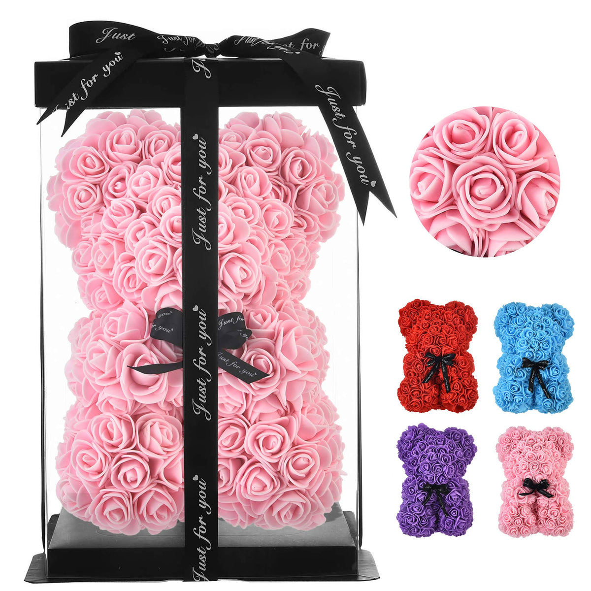 Artificial Flowers Rose Bear, Rose Teddy Bear, Flower Bear Cub, Forever Rose Everlasting Flower for Window Display, Anniversary Christmas Valentines