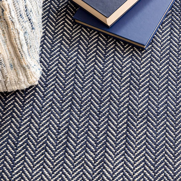 Dash & Albert Herringbone Indigo Cotton Woven Rug 2.5ft x 8ft