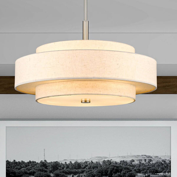 Arnob 5 - Light Shaded Drum Chandelier Lark Manor Finish: Brushed Nickel, Shade Color: Oatmeal