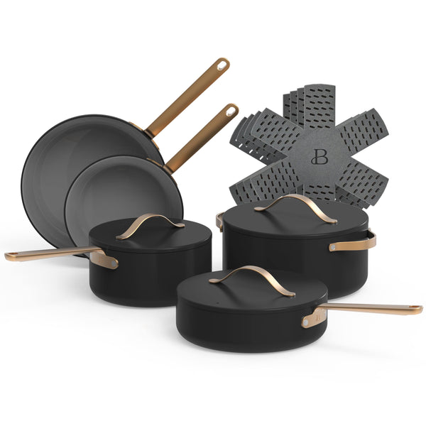 Beautiful 12pc Ceramic Non - Stick Cookware Set, Black Sesame