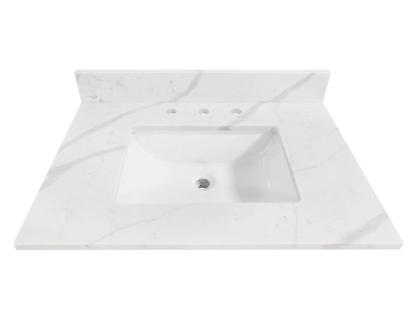 Calacatta 31 - in x 22 - in White Quartz Undermount Single Sink Widespread Faucet Mount Bathroom Vanity Top