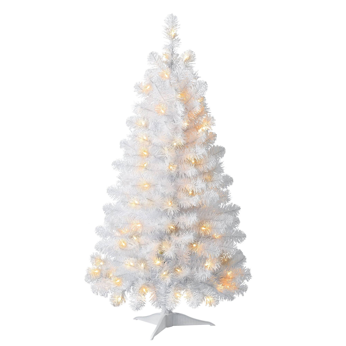Holiday Time Pre - Lit Indiana Spruce White Artificial Christmas Tree, Mini Clear Incandescent Lights, 4'