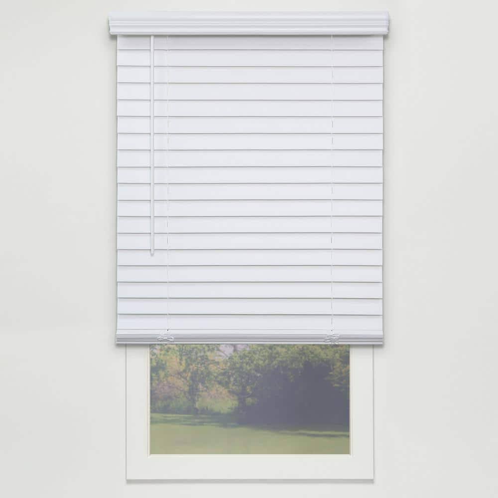 Perfect Lift Window Treatment Cut - to - Width White 2in. Cordless Faux Wood Blind - 26.5in. W x 48in. L Actual Size: 26.5in. W x 4