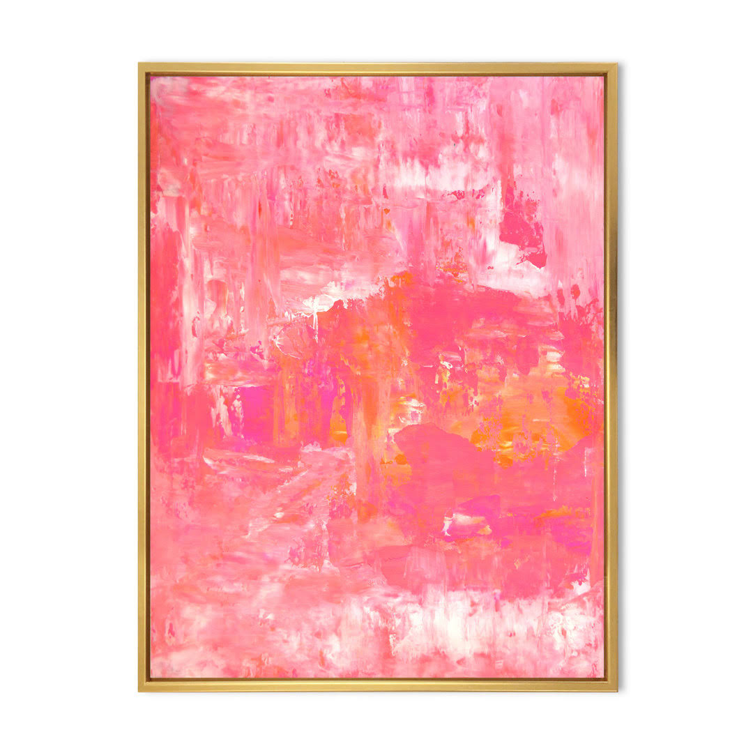 Orange and Pink Abstract Art Colorfields - Modern & Contemporary Canvas Wall Decor Wrought Studio Size: 12" H x 8" W x 1.5"D, Format: Gold Floater FR