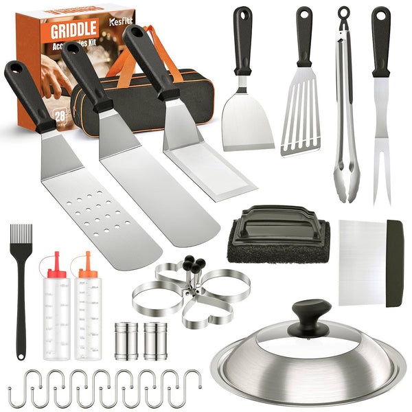 Blackstone Griddle Accessories Kit, 28PCS Flat Top Grilling Tools Set for Blackstone and Camp Chef, Griddle Cleaning Kit Cooking Utensils Set with