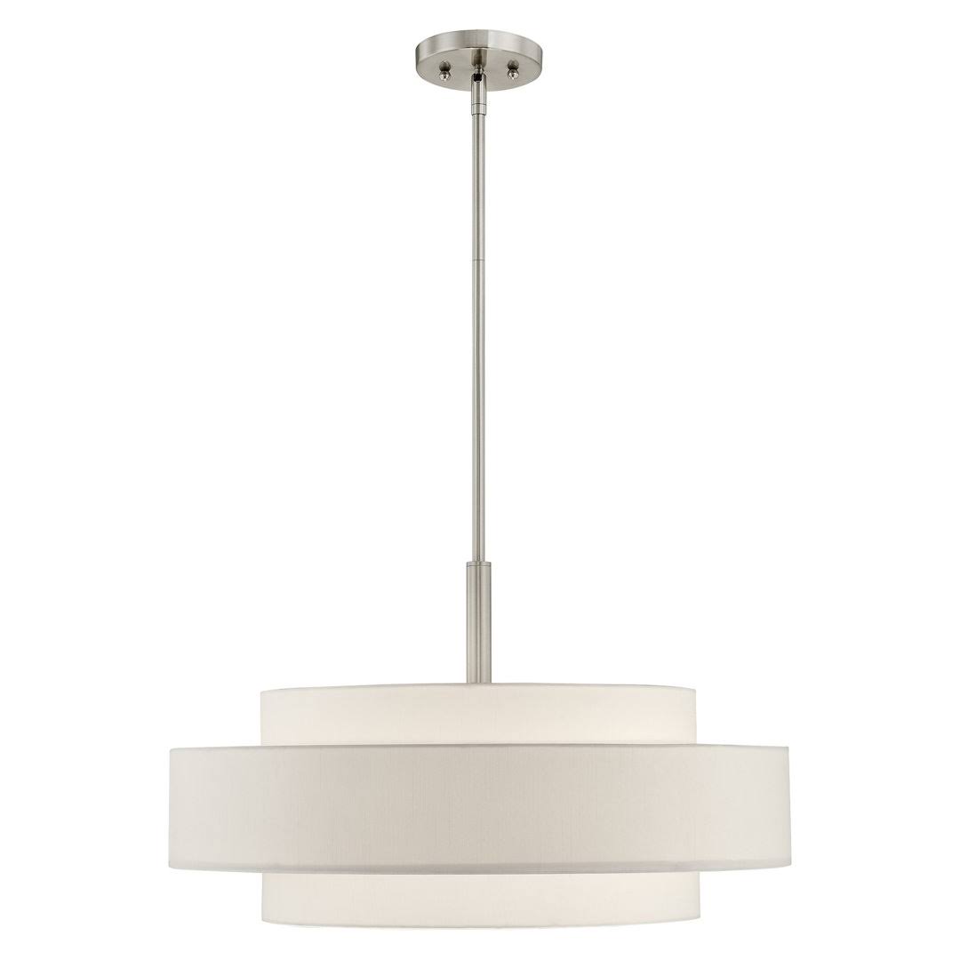 Arnob 5 - Light Shaded Drum Chandelier Lark Manor Finish: Brushed Nickel, Shade Color: Off - White