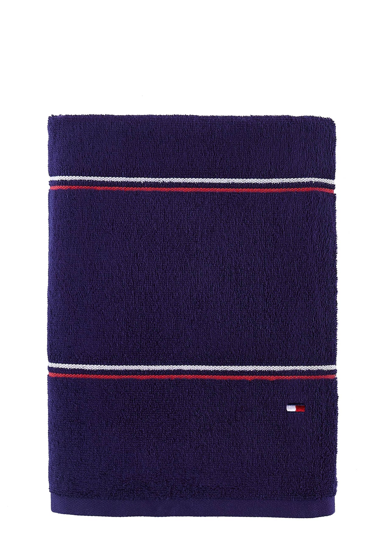 Tommy Hilfiger Modern American Double Stripe Bath Towel, 30 x 54 Inches, 100% Cotton 574 GSM (Peacoat/Red/White)