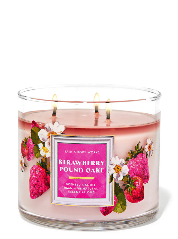 Bath & Body Works Accents - Strawberry Pound Cake Bath & Body Works 3 - Wick Scented Candle - Color: Pink/Red - Size: 3wick - Cloud9sales's Closet