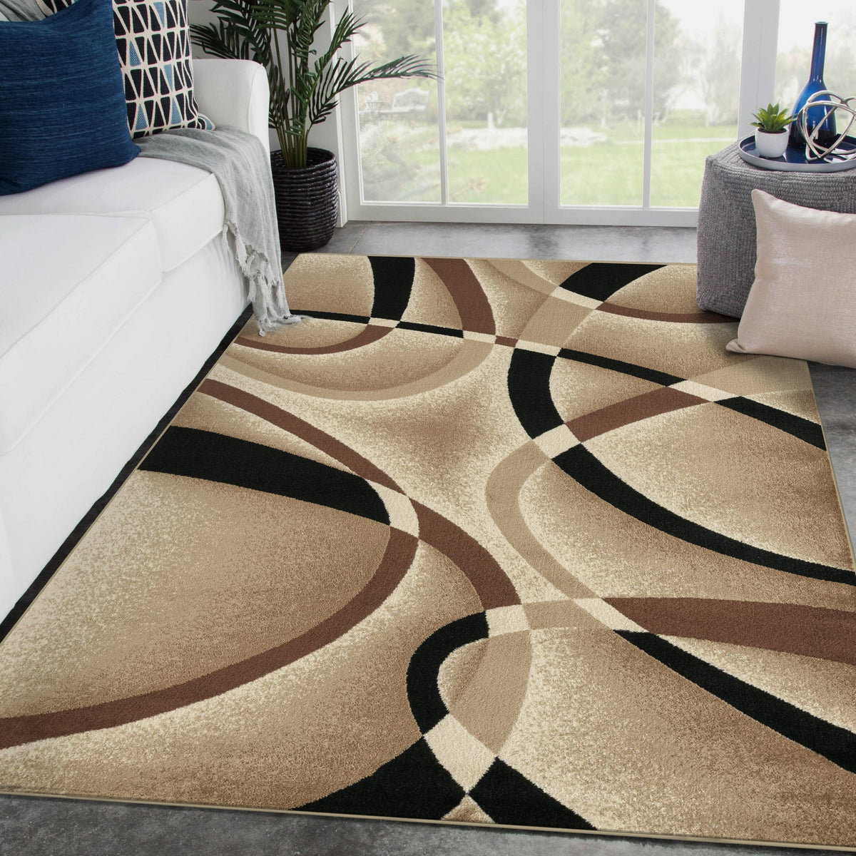 Persian Rugs 2305 Beige Modern Abstract Area Rug 2x7, Brown