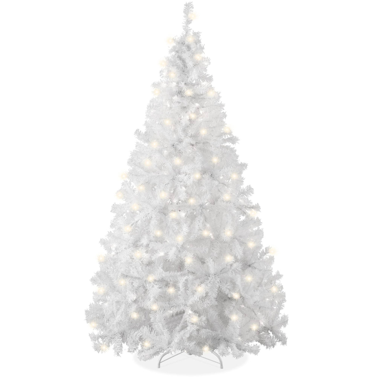 Best Choice Products 6ft Pre - Lit Premium Hinged Artificial White Christmas Pine Tree w/ 250 Lights, Stand, 1, 000 Tips