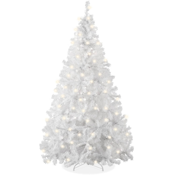 Best Choice Products 6ft Pre - Lit Premium Hinged Artificial White Christmas Pine Tree w/ 250 Lights, Stand, 1, 000 Tips