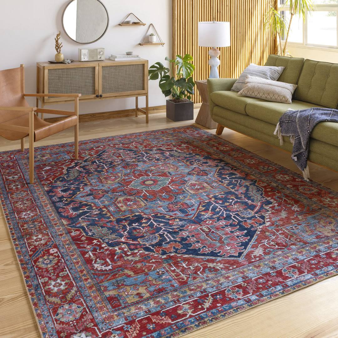 Langley Street Derek - James Oriental Red/Navy Area Rug Bungalow Rose Rug Size Rectangle 3'6