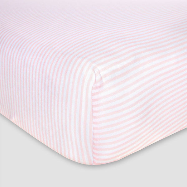Burt's Bees Baby Bee Essentials Stripe Organic Cotton Fitted Crib Sheet in Blossom
