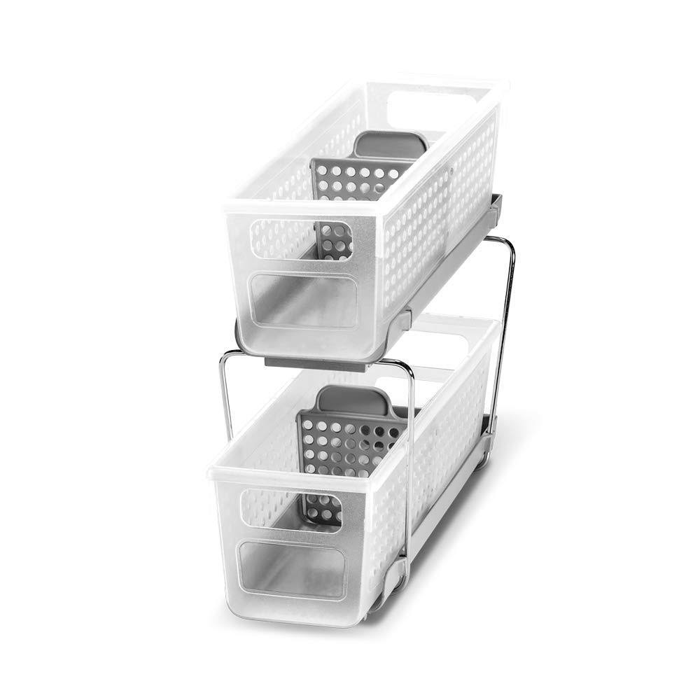 Madesmart 2 - Tier Organizer Bath Collection Slide - Out Baskets with Handles, Space Saving, Multi - Purpose Storage & BPA - Free, Mini, Frost - With