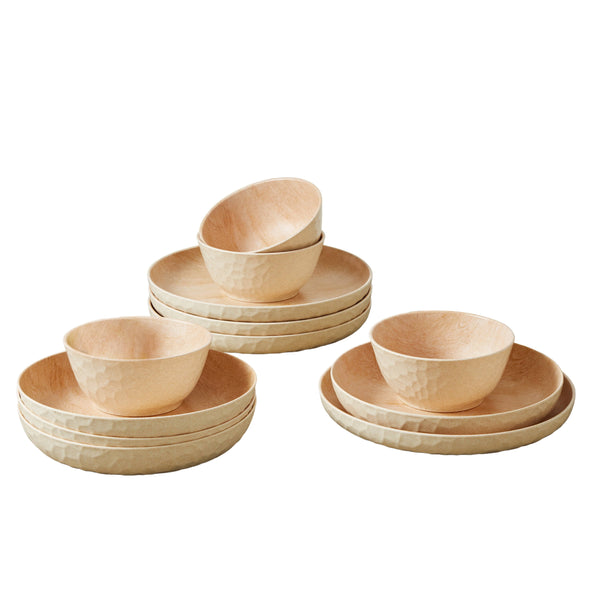 Better Homes & Gardens Eco - Friendly Bamboo Melamine Dinnerware Set Faux Brown Wood - 12 Pcs
