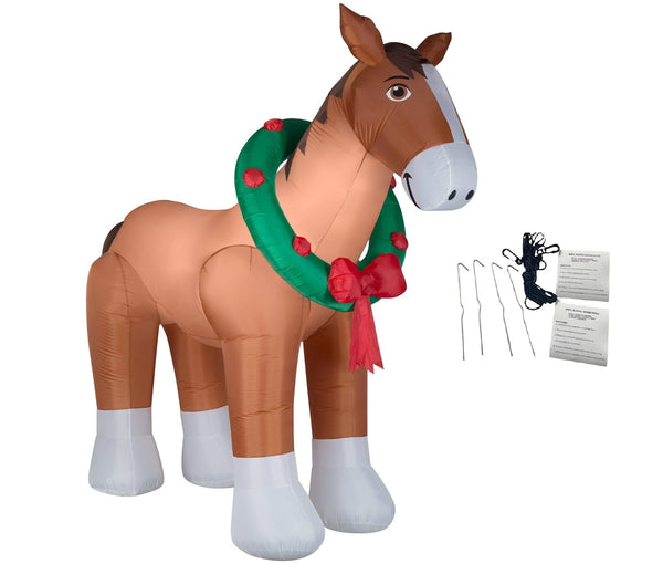 Christmas Inflatables Clydesdale Horse Holiday Inflatable, 9 Foot Wide and Lights Up, Comes with Tether Stakes, Rope, Power Supply and Two Bonus