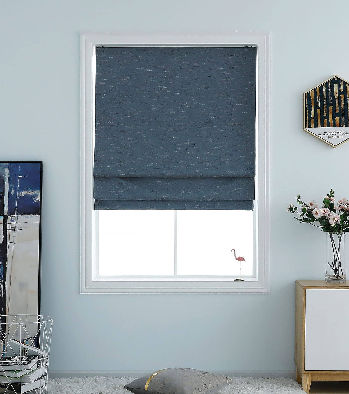 Washable Room Darkening Cordless Roman Shades for Windows, Double Tone Color Jacquard Textured Woven Polyester Belmar Roman Blind for Living Room/