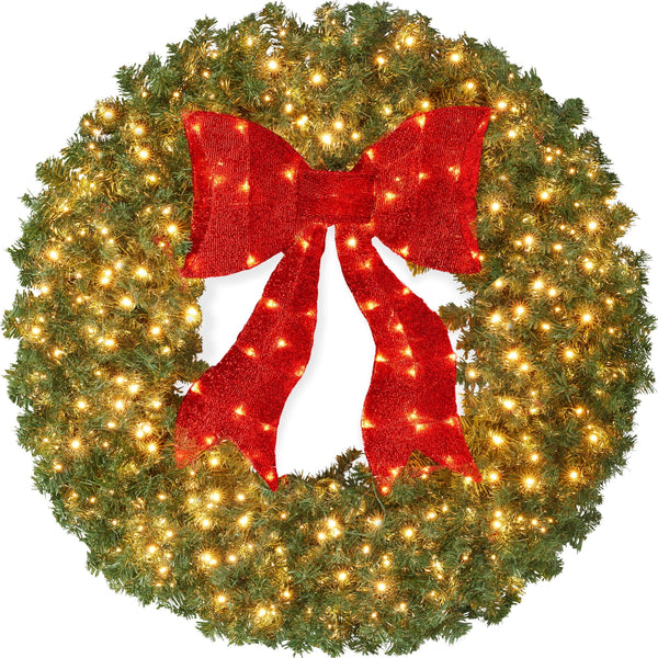 Best Choice Products 60in Artificial Pre - Lit Fir Christmas Wreath Decor w/ Red Bow, 375 LED Lights, 930 Tips, Plug - In