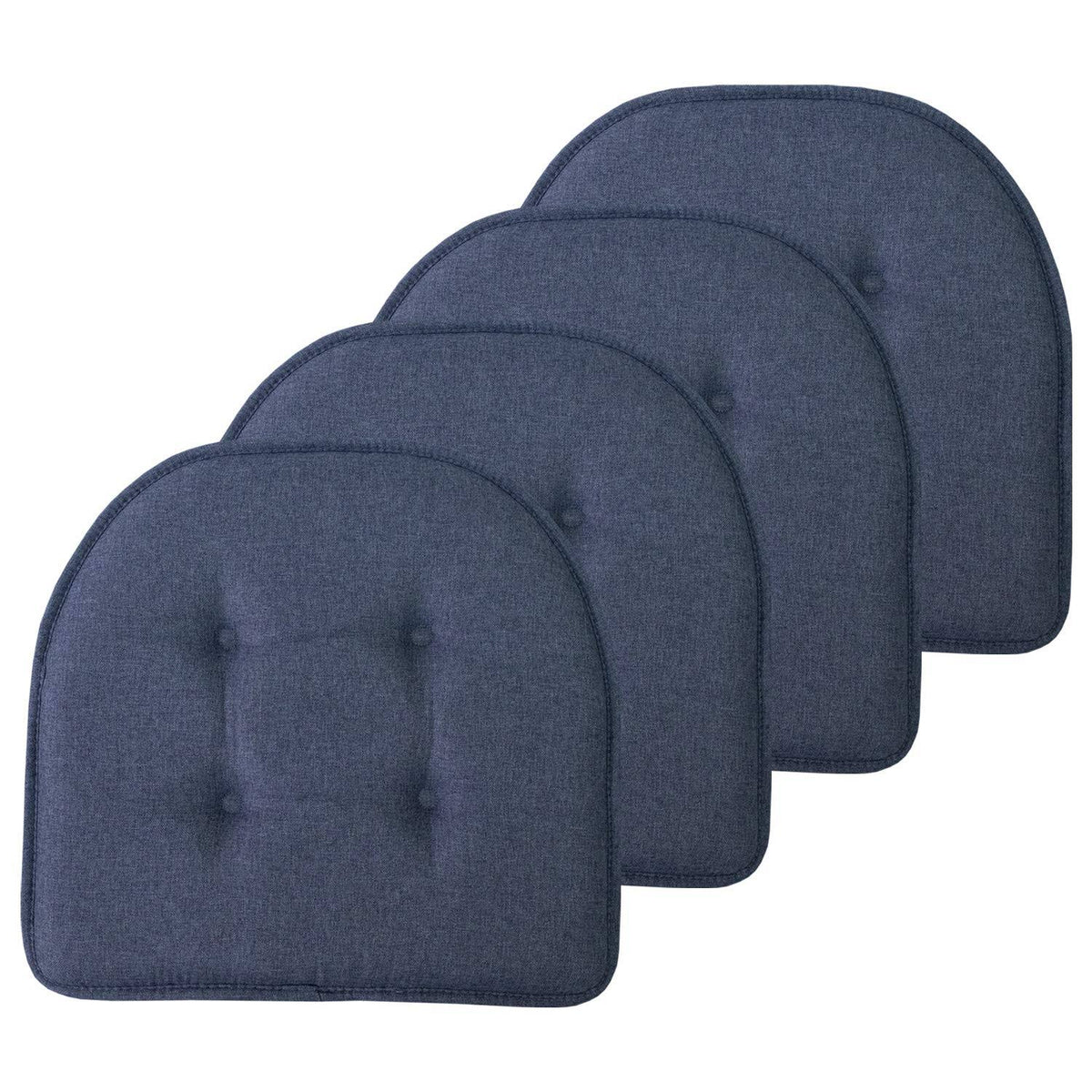 Sweet Home Collection Chair Cushion Memory Foam Pads Tufted Slip Non Skid Rubber Back U - Shaped 17" x 16" Seat Cover, 4 Pack, Denim Blue