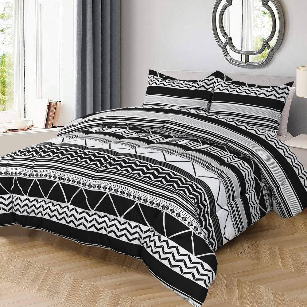 Shatex 3 - Piece Gray All Season Bedding King Size Comforter Set, Ultra Soft Polyester Elegant Bedding Comforters, Black