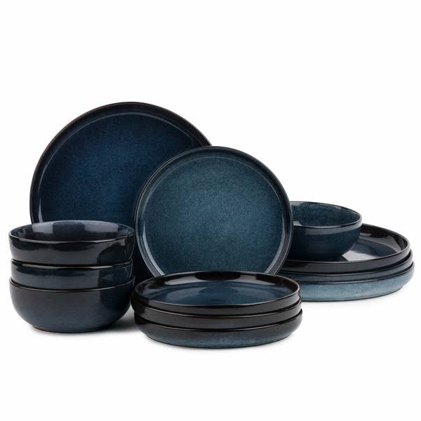 Thyme & Table 12 - Piece Stoneware Dinnerware Set, Atlantic Blue