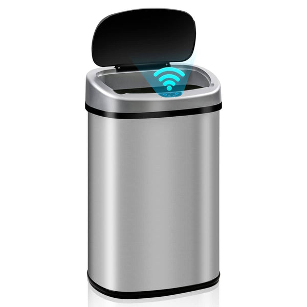 Bigacc 13 Gallon Touch - Free Automatic Stainless - Steel Trash Can Garbage Can Metal Trash Bin with Lid for Kitchen Living Room Office