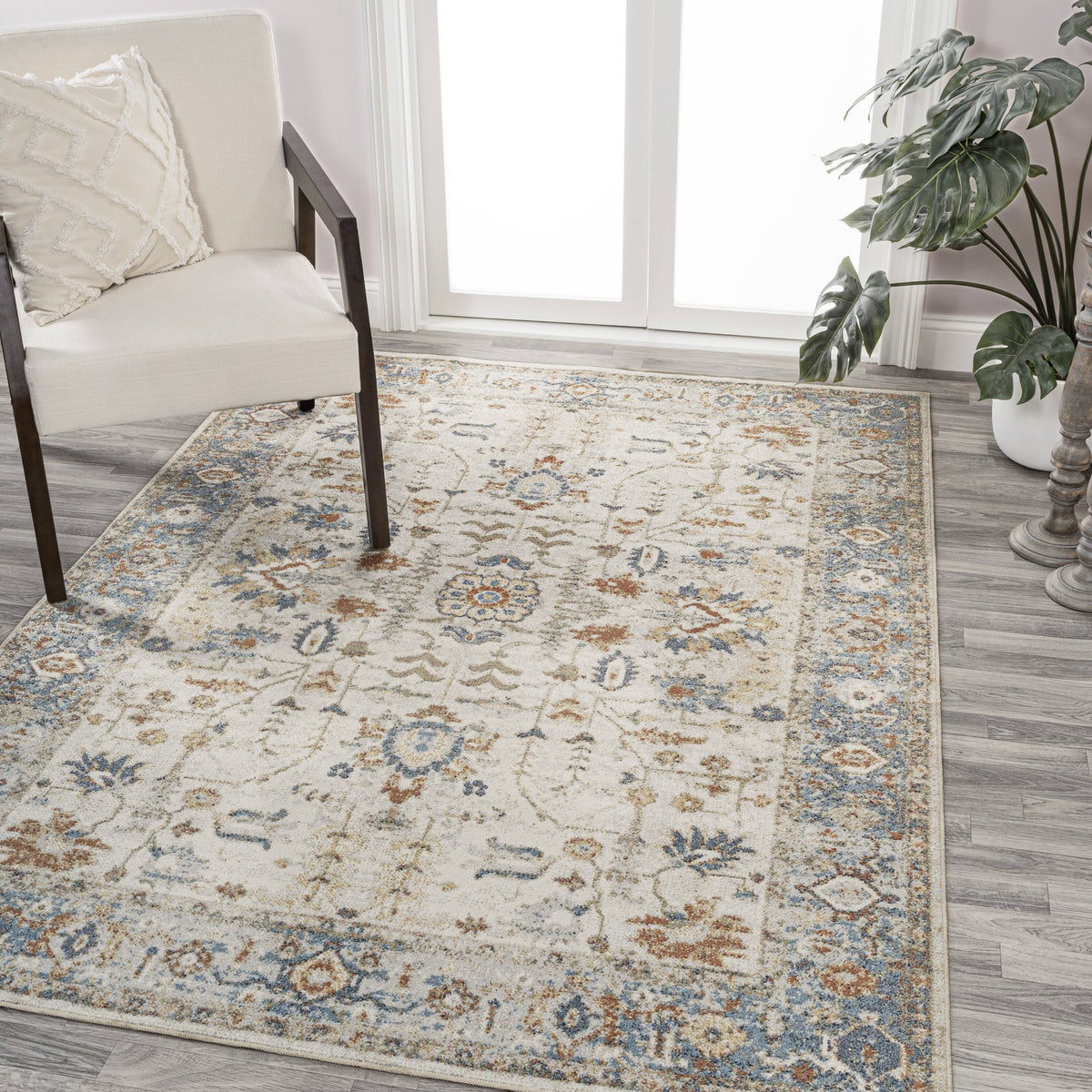 Jonathan Y Hiero CREAM/TERRA 8 ft. x 10 ft. Persian Border Low - Pile Machine - Washable Area Rug
