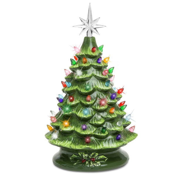 Best Choice Products 15in Pre - Lit Hand - Painted Ceramic Tabletop Christmas Tree w/ 64 Lights - Green