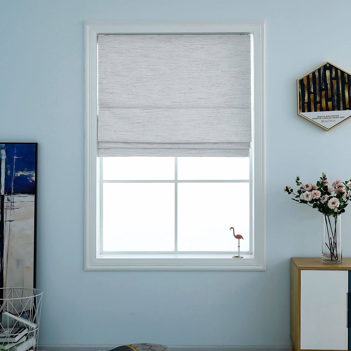 Belmar Washable Cordless 100% Blackout Woven Fabric Roman Shades for Windows Pull - Down Blind for Home, Bedroom, Living Room, Kitchen, Two Tone Color