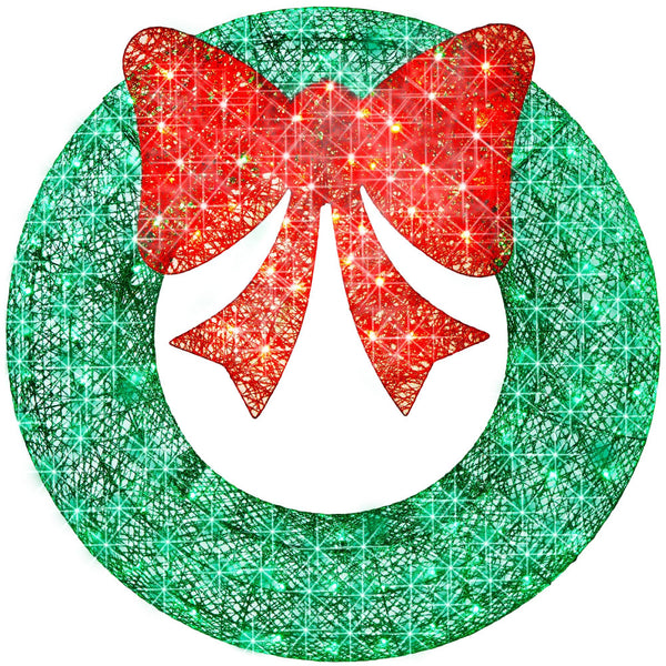 Best Choice Products 60in Pre - Lit Outdoor Christmas Wreath, LED Metal Holiday Decor w/ 206 Lights, Bow - Green/Red