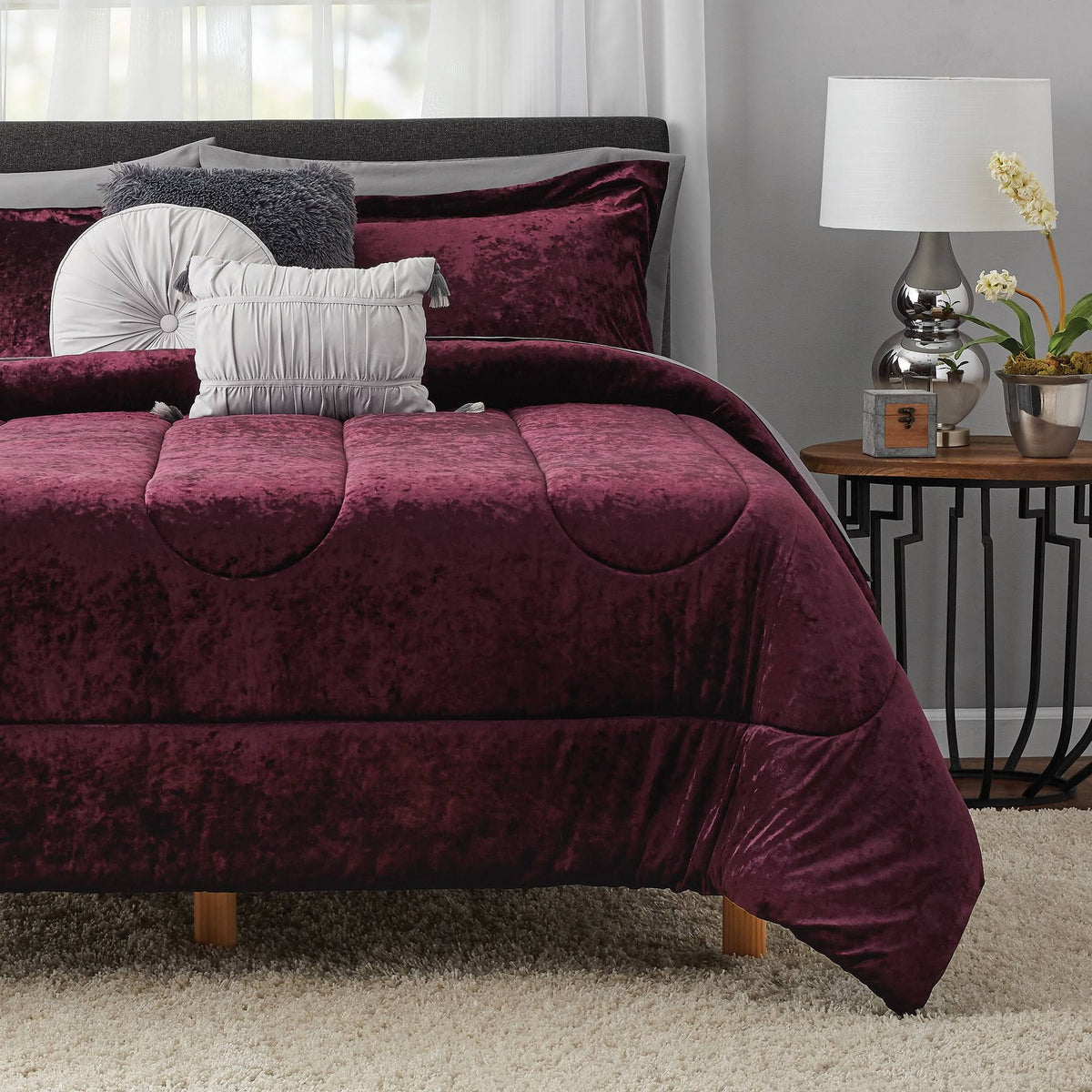 Mainstays 10 - Piece King Metropolis Velvet Bed in A Bag Bedding Set with Bonus Sheet Set